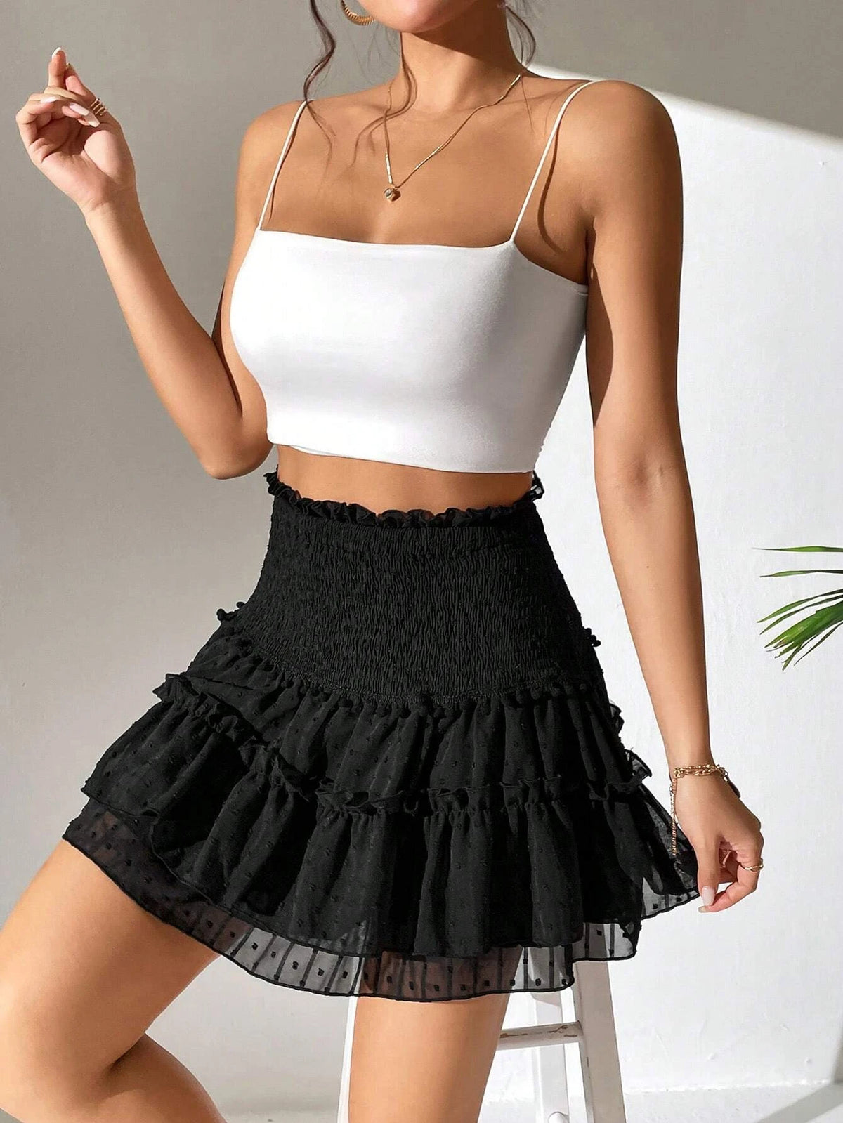 PETITE Frill Trim Ruffle Hem Skirt
