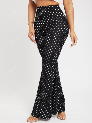 PETITE High Waist Polka Dot Flare Leg Pants