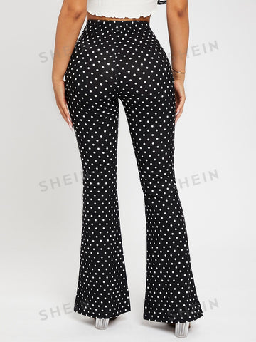 PETITE High Waist Polka Dot Flare Leg Pants