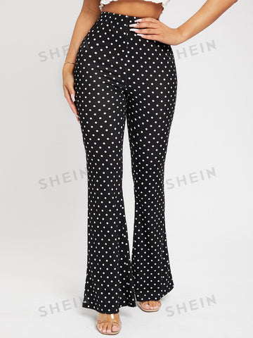 PETITE High Waist Polka Dot Flare Leg Pants