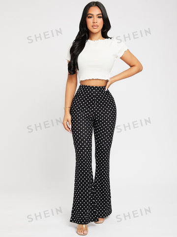 PETITE High Waist Polka Dot Flare Leg Pants