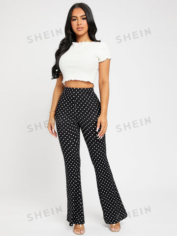 PETITE High Waist Polka Dot Flare Leg Pants