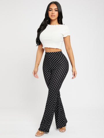 PETITE High Waist Polka Dot Flare Leg Pants