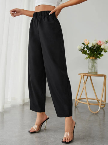 PETITE High Waist Solid Tapered Pants
