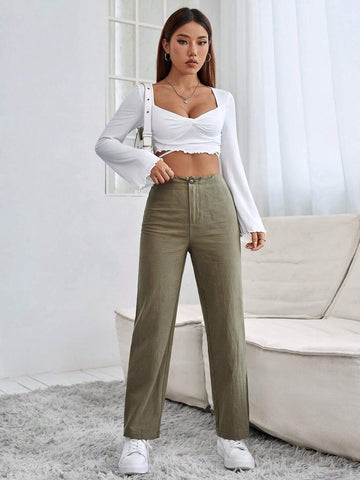 PETITE High Waist Straight Leg Pants