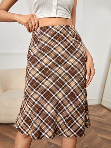 PETITE High Waist Tartan Print Skirt