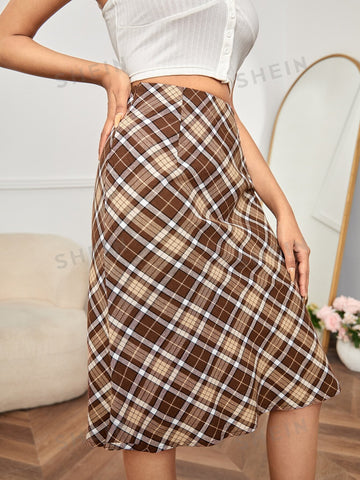 PETITE High Waist Tartan Print Skirt