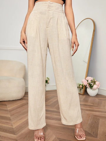 PETITE High Waisted Solid Tailored Pants