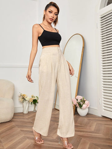 PETITE High Waisted Solid Tailored Pants