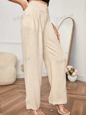 PETITE High Waisted Solid Tailored Pants