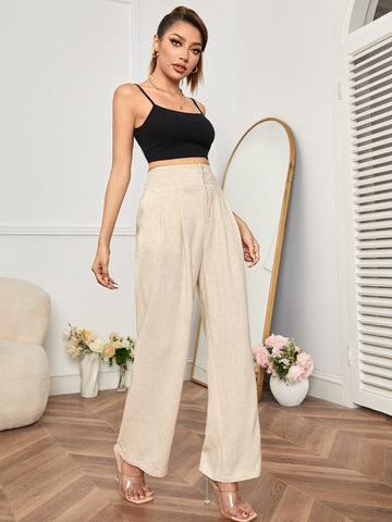 PETITE High Waisted Solid Tailored Pants