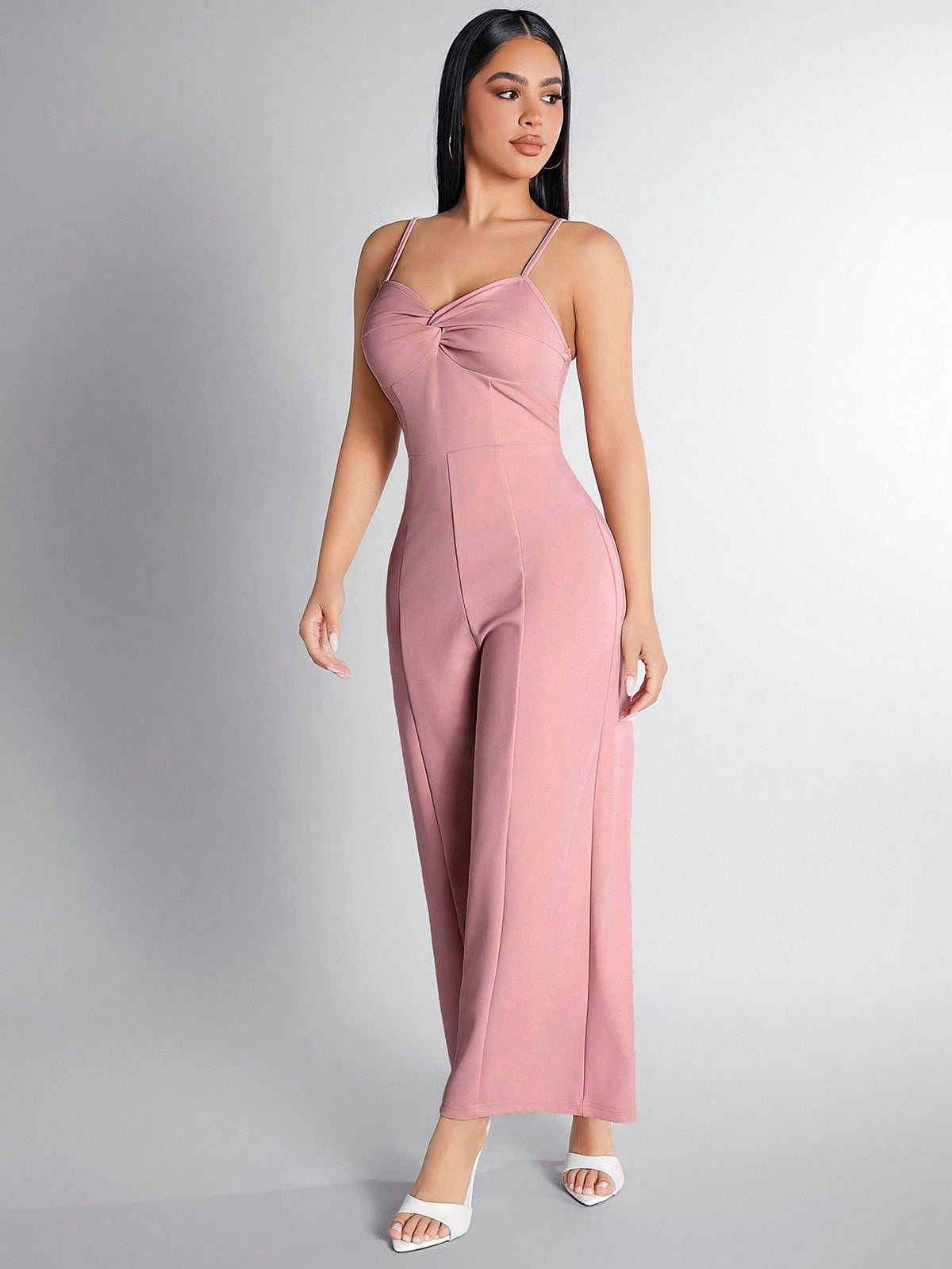 Knotted Detail Spaghetti Strap Wide Leg Jumpsuit