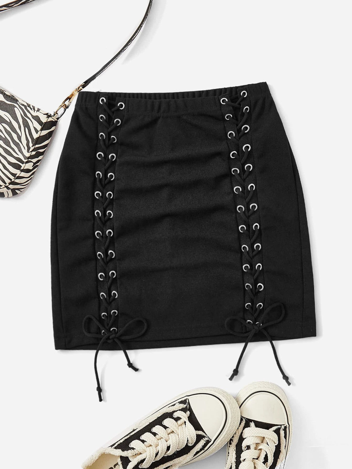 PETITE Lace Up Detail Mini Bodycon Skirt
