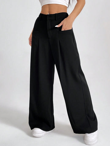 Ontre Women's Brown Wide Leg Pants With Belt Pocket Design, Comfortable & Skin-Friendly, Versatile, Essential Autumn/Winter Bottom