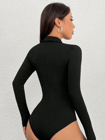 Ladies' Solid Color Ribbed Knit Bodysuit