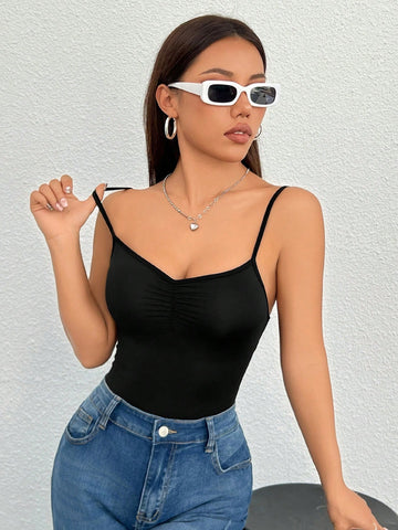Ladies' Solid Color Spaghetti Strap Bodysuit