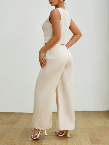 Ladies' Striped Two-Piece Set Summer Vest Suit Two Pieces