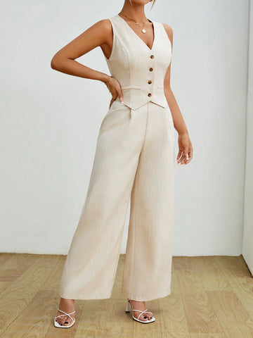 Ladies' Striped Two-Piece Set Summer Vest Suit Two Pieces