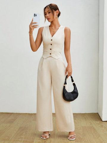 Ladies' Striped Two-Piece Set Summer Vest Suit Two Pieces