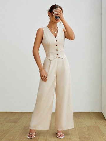 Ladies' Striped Two-Piece Set Summer Vest Suit Two Pieces