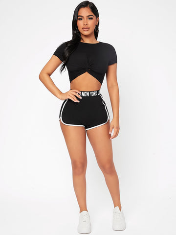 PETITE Letter Tape Contrast Binding Shorts