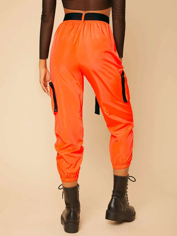 PETITE Neon Orange Buckle Belt Capris Cargo Pants
