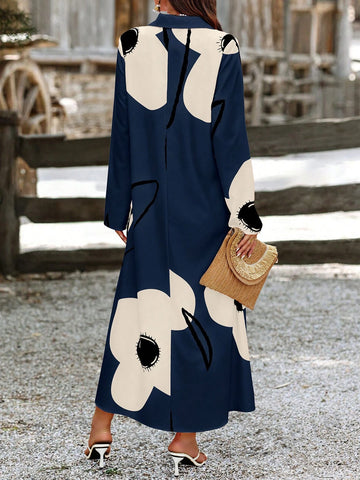 Plus Size Women Long Printed Shirt Dress
