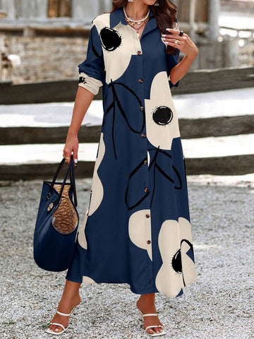 Plus Size Women Long Printed Shirt Dress