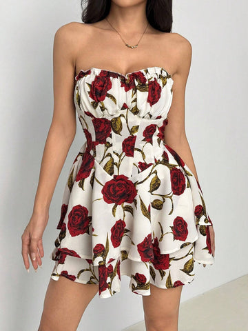 Romantic Holiday Strapless Layered Cake Dress