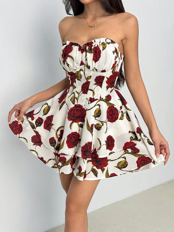 Romantic Holiday Strapless Layered Cake Dress