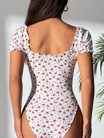 Short Sleeve Floral Print Bodysuit