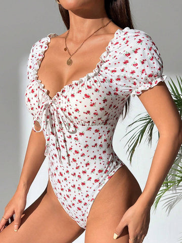 Short Sleeve Floral Print Bodysuit