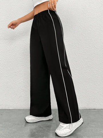 PETITE Side Contrast Color Straight Leg Pants