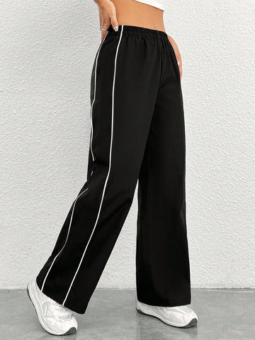 PETITE Side Contrast Color Straight Leg Pants