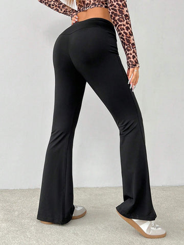 PETITE Simple Solid Color Wrap High Waist Flared Pants