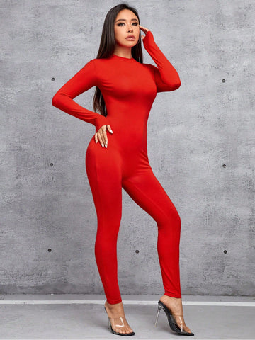 Solid Color Long Sleeve Jumpsuit