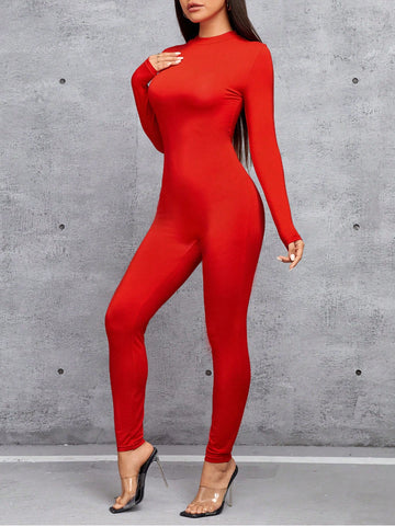 Solid Color Long Sleeve Jumpsuit