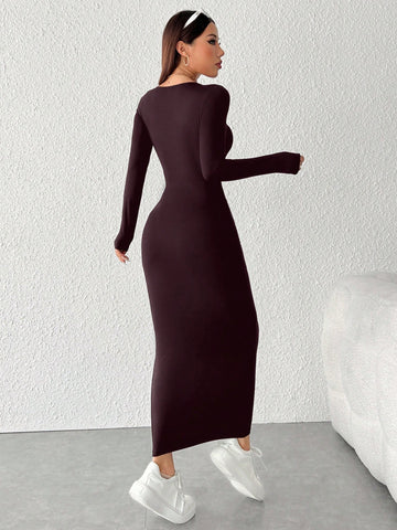 Solid Color Slim Fit Long Dress