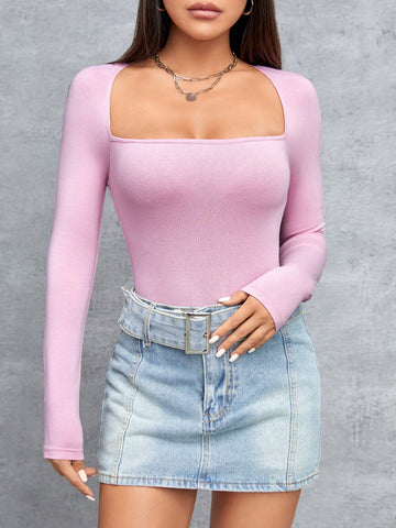 Solid Color Square Neck Bodysuit