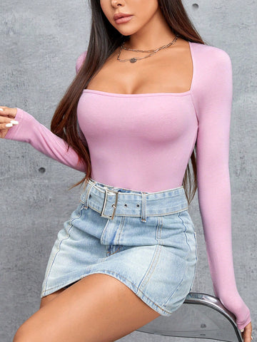 Solid Color Square Neck Bodysuit