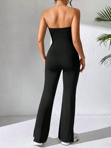 Solid Color Strapless Jumpsuit