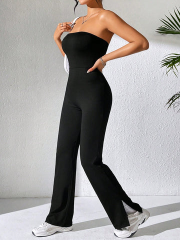 Solid Color Strapless Jumpsuit