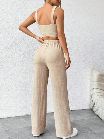 Solid Crop Cami Top & Wide Leg Pants