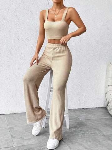 Solid Crop Cami Top & Wide Leg Pants