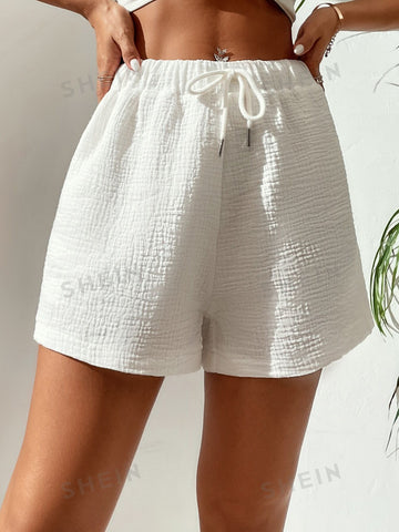 PETITE Solid Drawstring Front Shorts