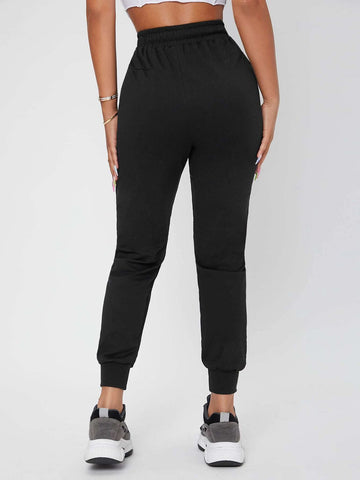 PETITE Solid Drawstring Waist Black Sweatpants