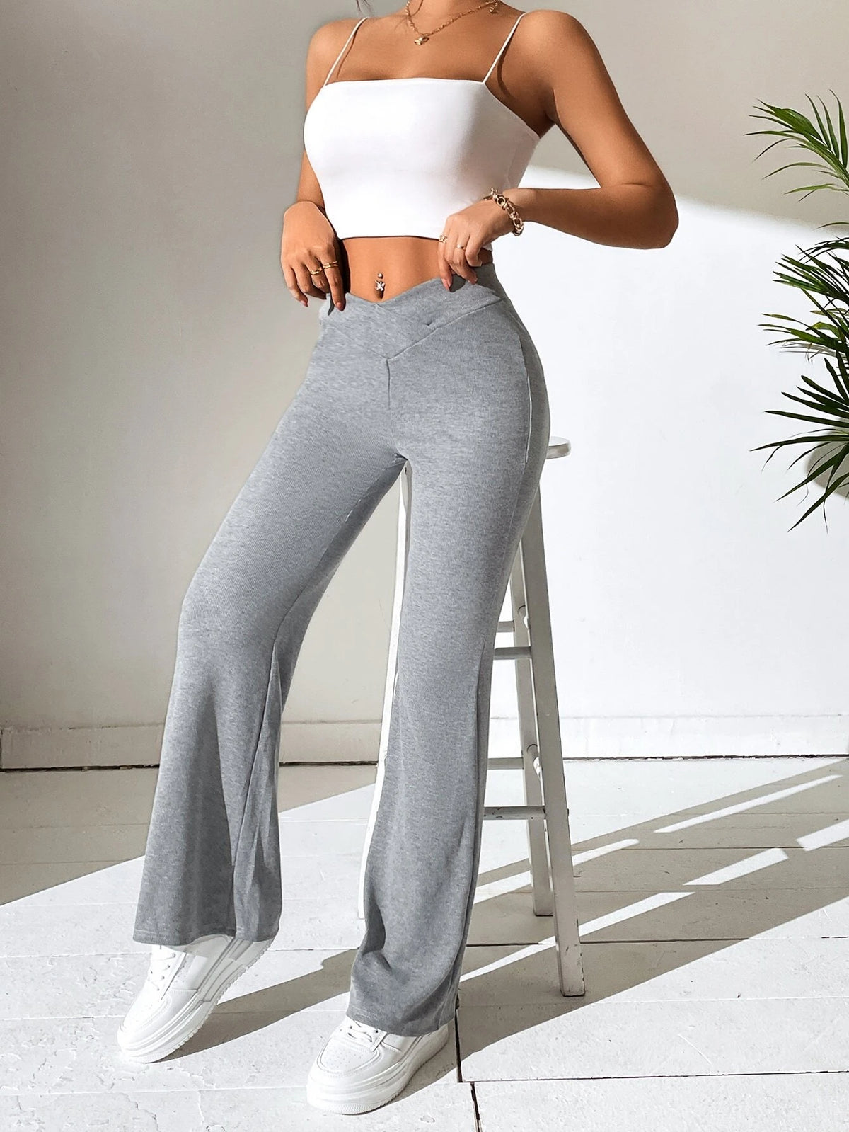 PETITE Solid Flare Leg Pants