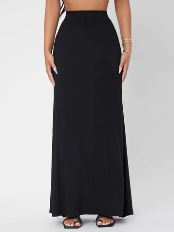 PETITE Solid High Waist Maxi Skirt