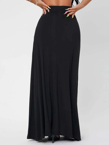 PETITE Solid High Waist Maxi Skirt