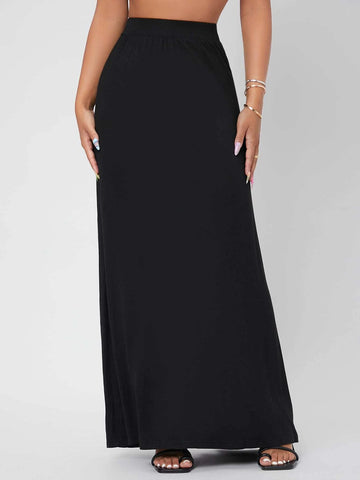 PETITE Solid High Waist Maxi Skirt